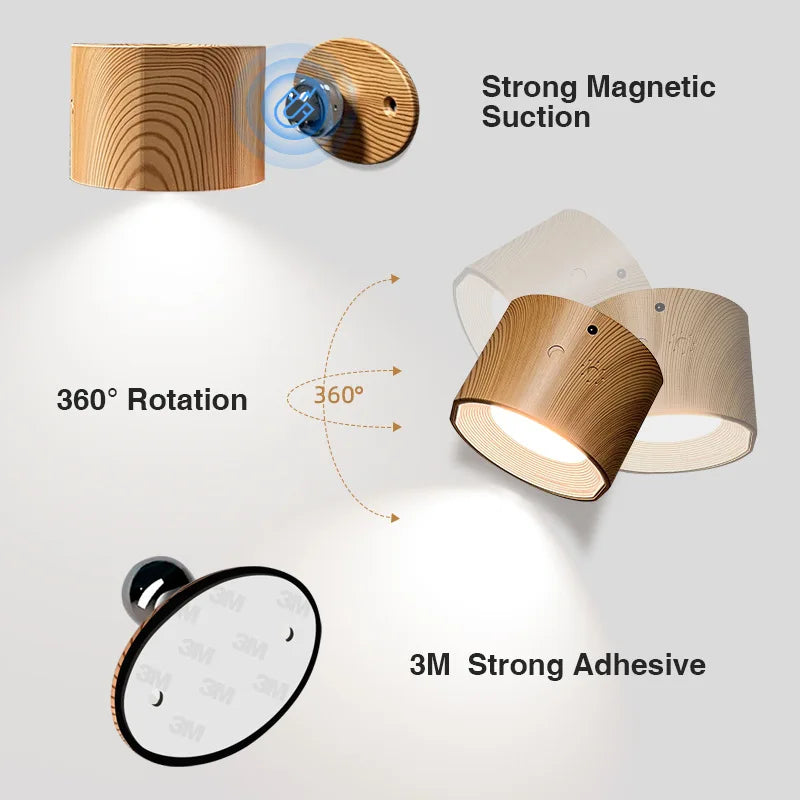 Led 2 in 1 Wall Lights Touch Control 2000mah Battery Usb Recharge 360° Rotatable Wireless Portable Bedroom Reading Night Lamp