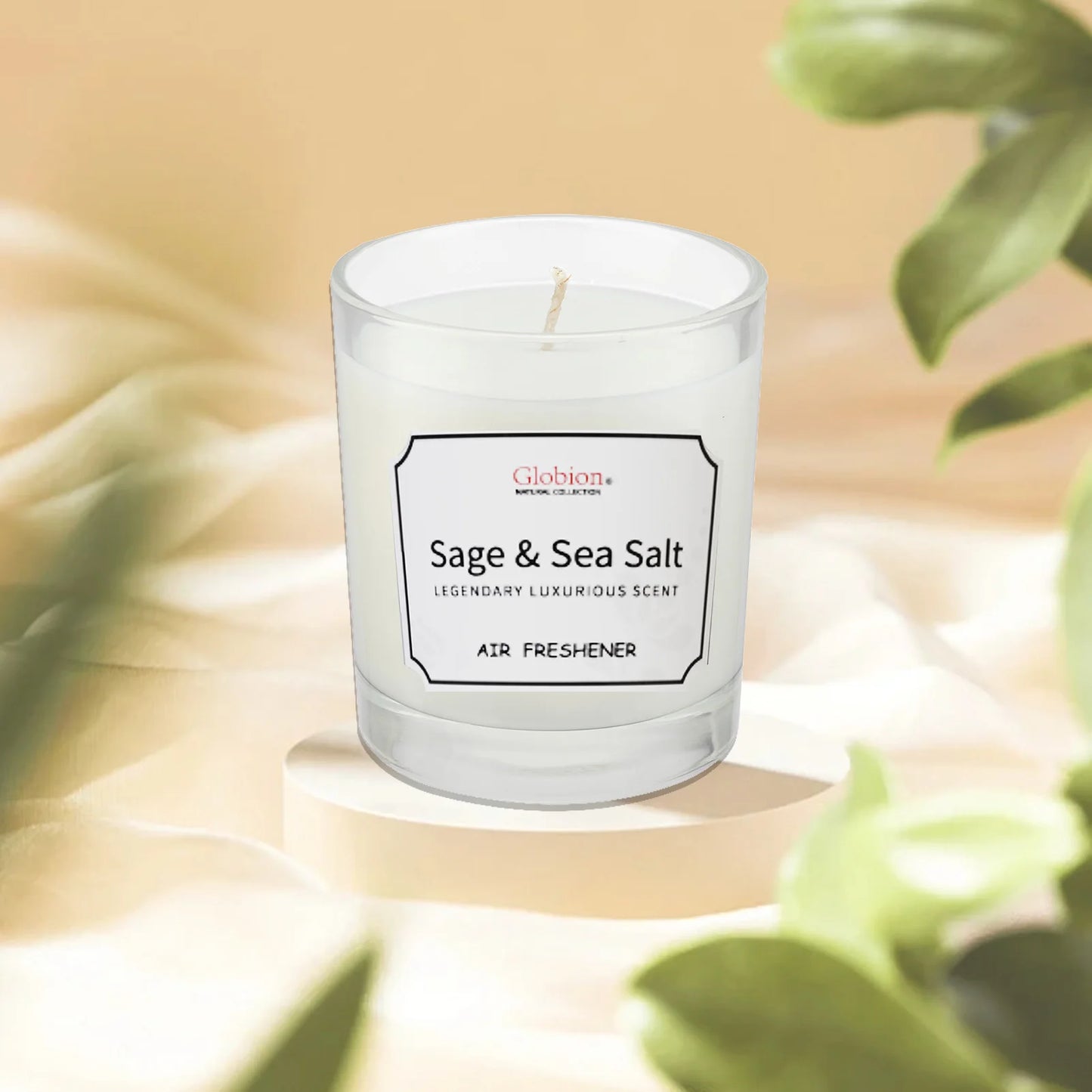Scented Candle Sage and Sea Salt Aromatherapy Candle Glass Jar + Lid 7oz for Home 45 Hours Burn Time Gift for Women & Men