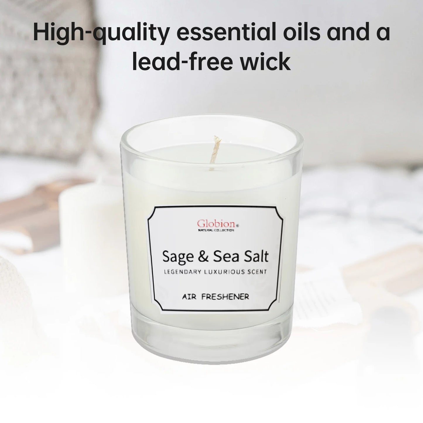 Scented Candle Sage and Sea Salt Aromatherapy Candle Glass Jar + Lid 7oz for Home 45 Hours Burn Time Gift for Women & Men