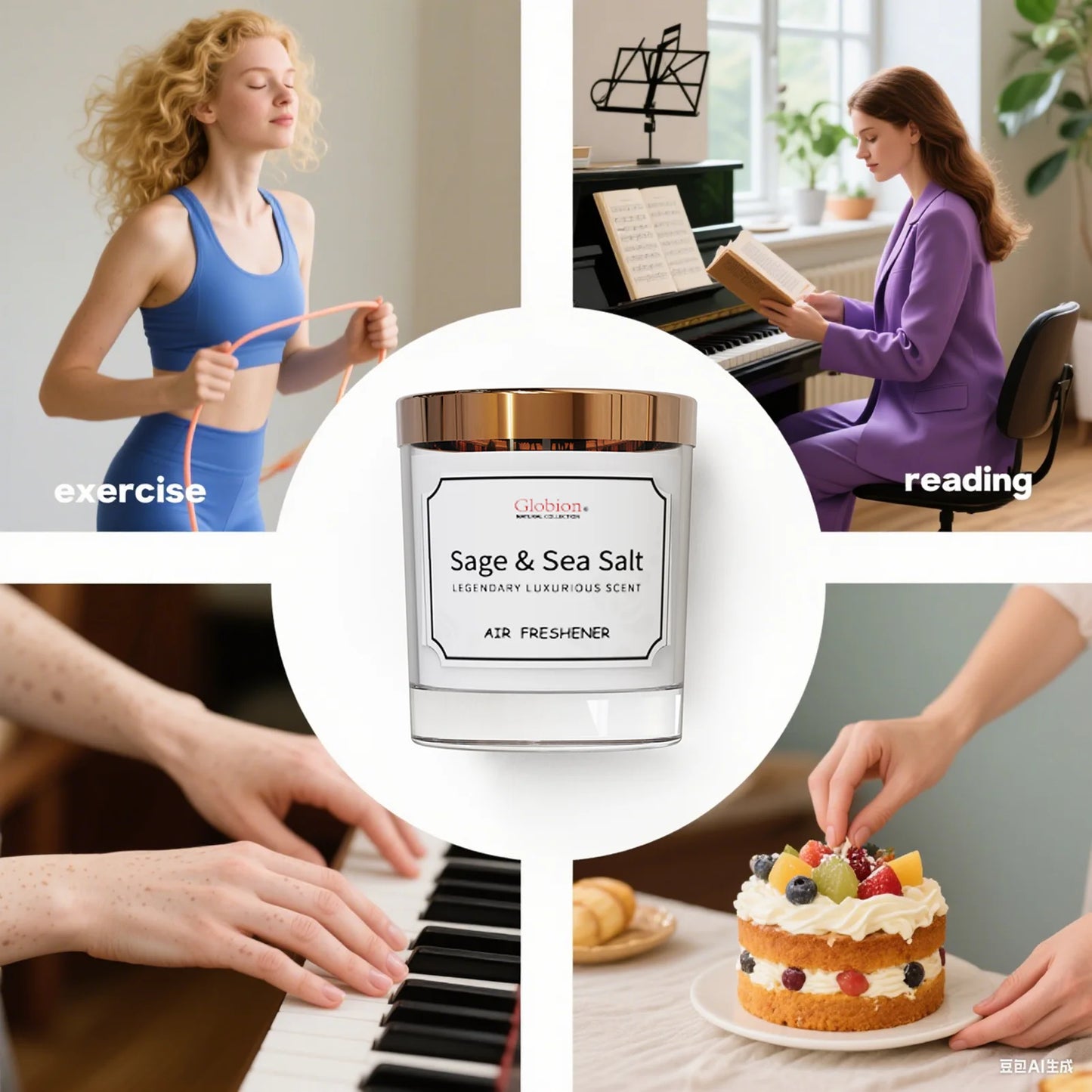 Scented Candle Sage and Sea Salt Aromatherapy Candle Glass Jar + Lid 7oz for Home 45 Hours Burn Time Gift for Women & Men